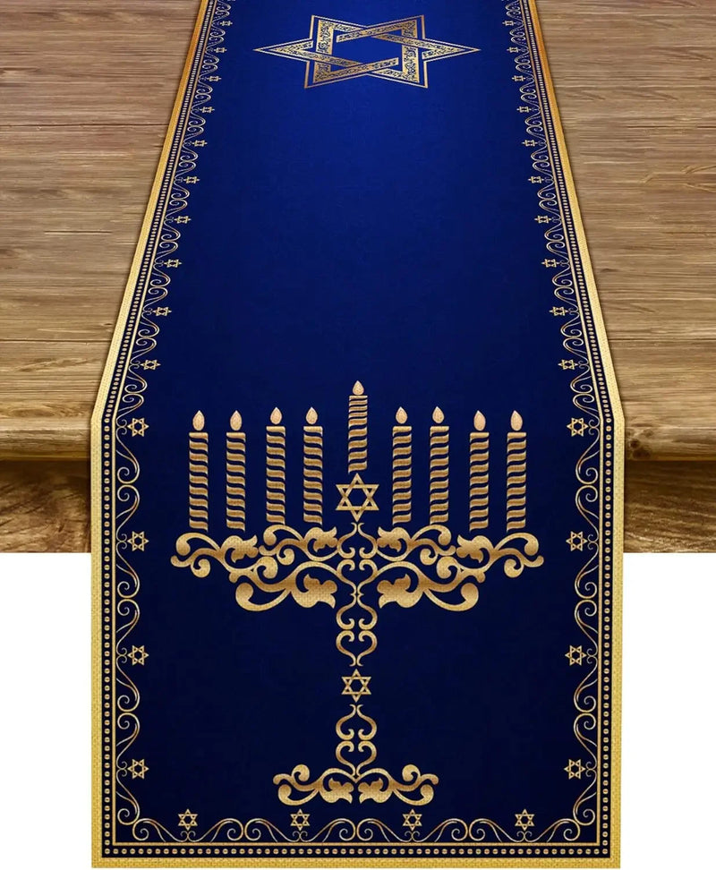 Toalha de Mesa para Hanukkah - Runner para Mesa de Festa | Decoração de Mesa Judaica com Menorá e Estrela de Davi | Decoração de Festa para o Festival de Chanucá