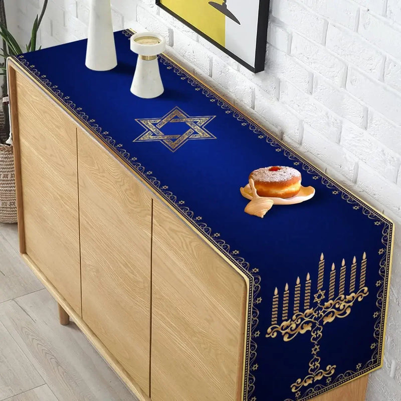 Toalha de Mesa para Hanukkah - Runner para Mesa de Festa | Decoração de Mesa Judaica com Menorá e Estrela de Davi | Decoração de Festa para o Festival de Chanucá