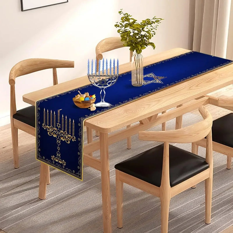 Toalha de Mesa para Hanukkah - Runner para Mesa de Festa | Decoração de Mesa Judaica com Menorá e Estrela de Davi | Decoração de Festa para o Festival de Chanucá