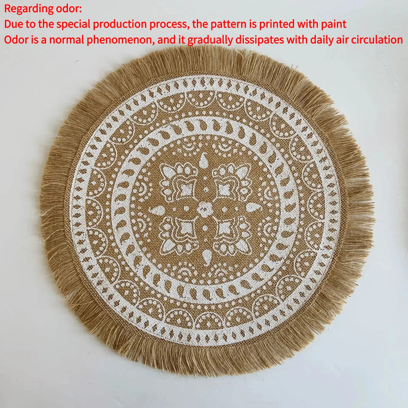 Round Placemat Table Non-Slip Jute Mats for Dining Table Decoration Accessories Kitchen Placemats Coffee Coasters Party Dinner