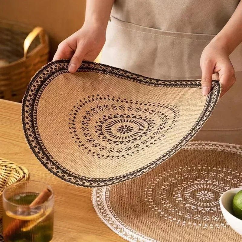 Round Placemat Table Non-Slip Jute Mats for Dining Table Decoration Accessories Kitchen Placemats Coffee Coasters Party Dinner