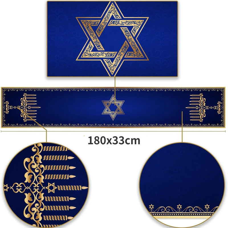 Toalha de Mesa para Hanukkah - Runner para Mesa de Festa | Decoração de Mesa Judaica com Menorá e Estrela de Davi | Decoração de Festa para o Festival de Chanucá